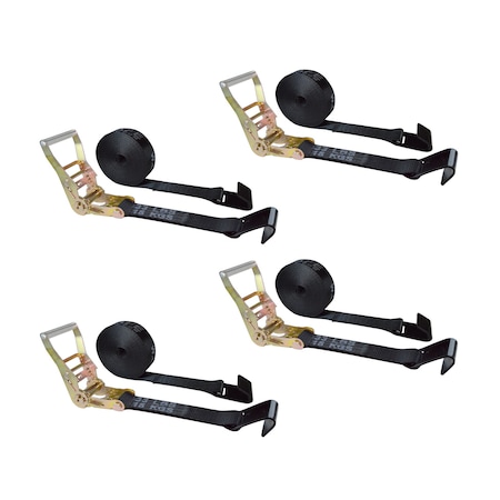 Tie 4 Safe 2" x 30' Ratchet Tie Downs w/ Flat Hooks, WLL, 3,333 lbs., PK4 RT04C-530-M11N-BLK-4